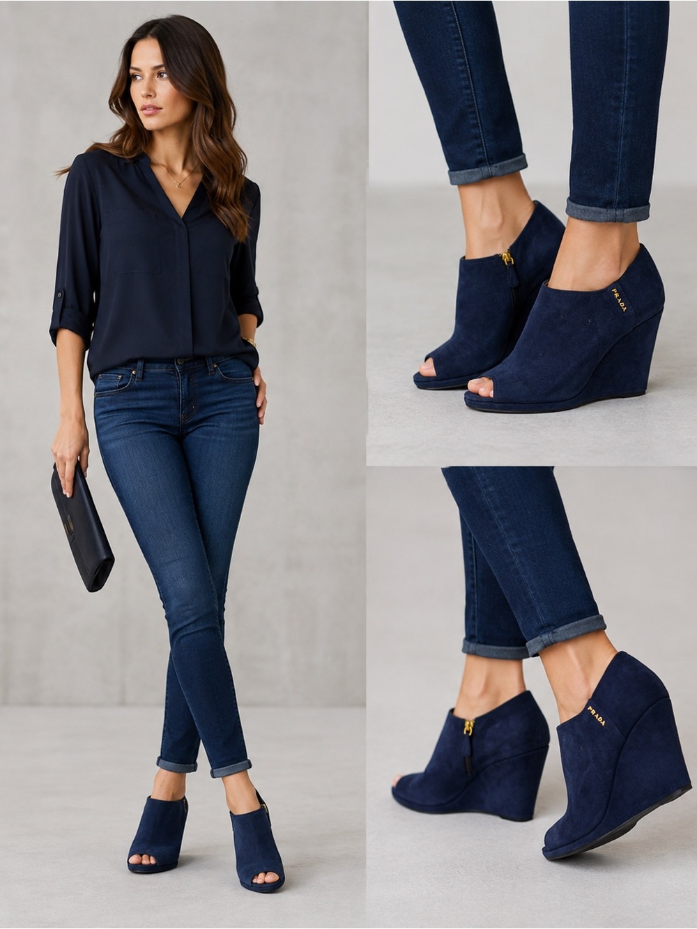 Prada Suede Peep-Toe Wedge Booties pumps blue 38
